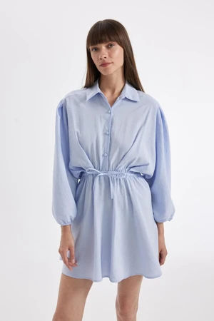 DEFACTO Shirt Collar Modal Long Sleeve Mini Dress