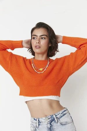 Trendyol Orange Super Crop Crew Neck Knitwear Sweater