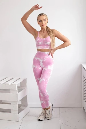 Dámský fitness set top + Push Up legíny - světle růžová/ecru