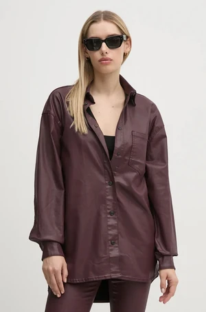 Košile Pepe Jeans OVERSHIRT dámská, vínová barva, relaxed, s klasickým límcem, PL304963YH7