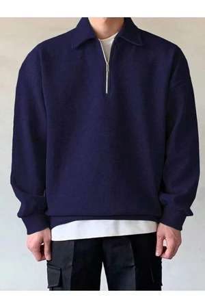 43297 Dewberry Oversize Half Zipper Mens Sweatshirt-NAVY