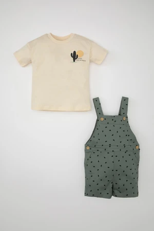 DEFACTO Baby Boy Cactus Patterned Short Sleeve T-Shirt Salopet 2-Piece Set