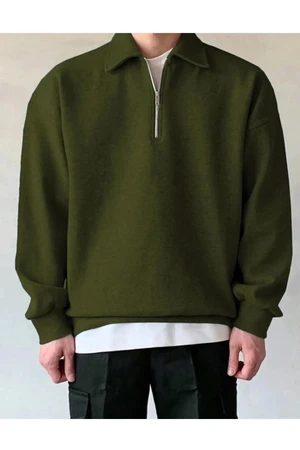 43297 Dewberry Oversize Half Zipper Mens Sweatshirt-KHAKI