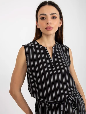 FRESH MADE women's black striped sleeveless blouse