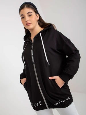 Black Plus Size Zip Hoodie with Text