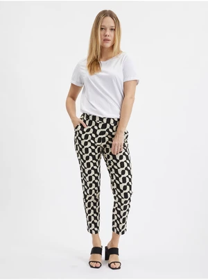 Orsay Cream-Black Women Patterned Trousers - Women