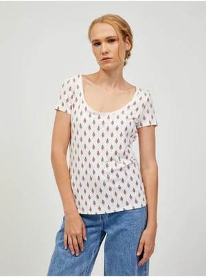 Pink-cream patterned T-shirt ORSAY - Women