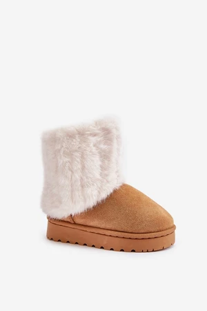 Children's ankle snow boots with Camel Crisie fur