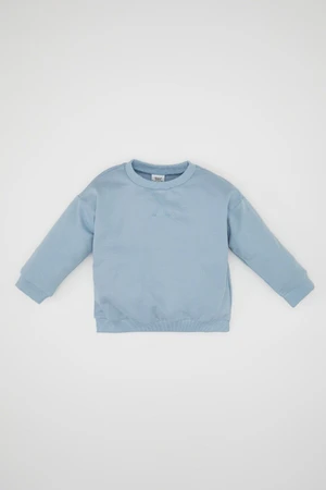 DEFACTO Baby Boy Blue 100% Cotton Regular Fit Crew Neck Sweatshirt