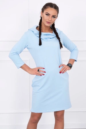 Dress with hood and pockets of cyan color