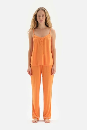 Dagi Orange Hanger and Button Detailed Knitted Pajamas Set