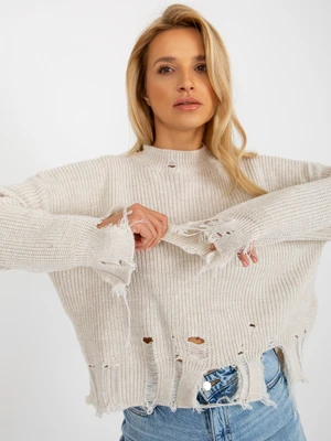 Beige loose asymmetrical sweater with holes by RUE PARIS