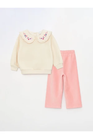 LC Waikiki Baby Girl Long Sleeve Embroidered Baby Collar Sweatshirt and Trousers