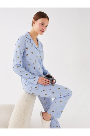 LC Waikiki Shirt Collar Patterned Long Sleeve Women's Pajamas Set