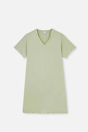 Dagi Light Green V-Neck Satin Nightgown with Garnish.