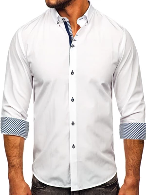 Bílá pánská elegantní košile s dlouhým rukávem Bolf 5796-1