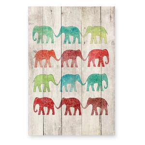 Drevená nástenná dekoratívna ceduľa Surdic Elephants Cue, 40 × 60 cm