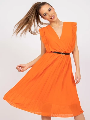 Orange midi dress with a clutch Marine neckline