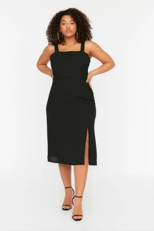 Trendyol Curve Black Woven Slit Dress