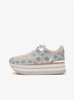 Women's Patterned Platform Sneakers in Guess Silver - Women