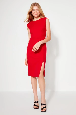 Trendyol Red Fitted Midi Woven Waistband Woven Dress