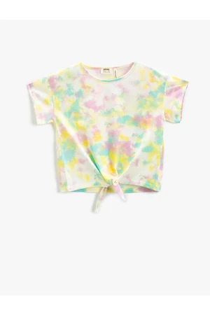 Koton Tie-Dyeing Patterned T-Shirt Short Sleeves, Round Neck Tie the Waist.