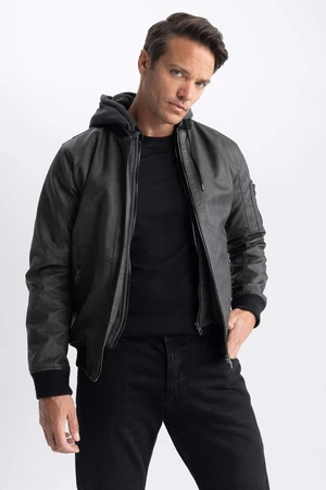 DEFACTO Slim Fit Faux Leather Faux Leather Coat