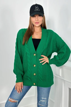 Button-down sweater with puff sleeves green