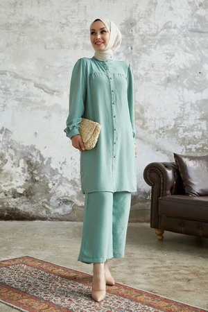 InStyle Arfa Ayrobin Loose Suit with Buttons - Light Green