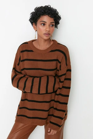 Trendyol Camel Wide Fit Striped Knitwear Sweater