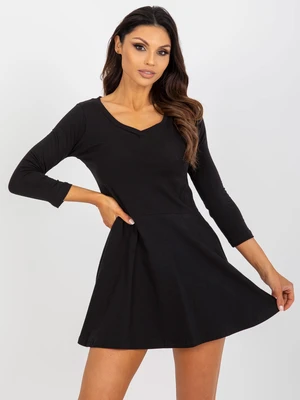 Basic Black Flared Mini Dress with Pockets