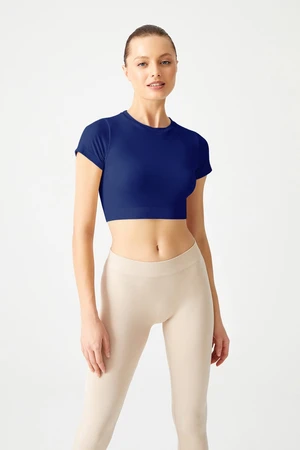 LOS OJOS Navy Blue Seamless Soft Textured Sports T-Shirt