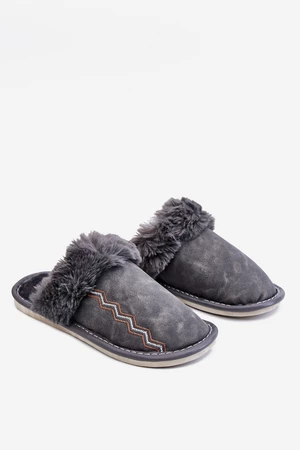 Men's warm slippers with grey fur Aron