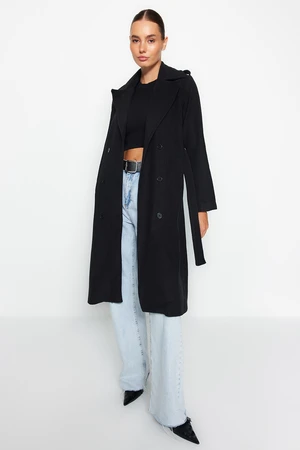 Trendyol Black Belted Epaulette Detailed Long Wool Cachet Coat