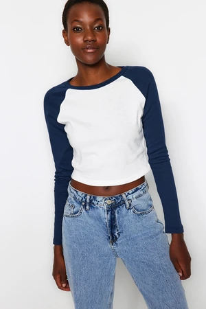 Trendyol Ecru Raglan Sleeve Rib Fitted Crop Knitted T-Shirt