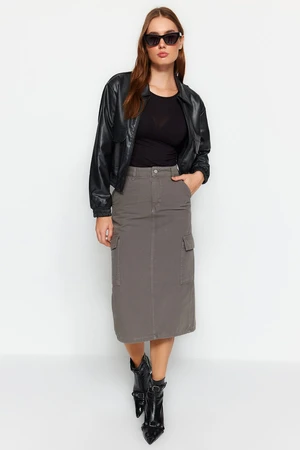 Trendyol Mink Cargo Pocket Midi Denim Skirt