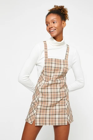 Koton Overalls Dress Plaid Slit Detailed Straps