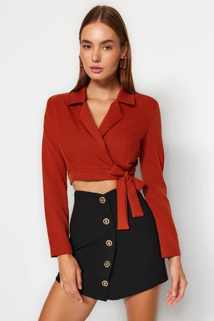 Trendyol Tile Crop Woven Blazer Tie Jacket