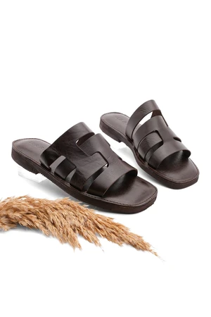 Marjin Women's Genuine Leather with Eva Sole. Daily Slippers, Ornes Brown.