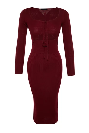 Trendyol Claret Red Midi Knitwear Window Cut/Out Dress