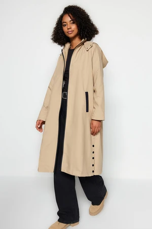 Trendyol Dark Beige Hooded Side Snap Detailed Sports Look Trench Coat