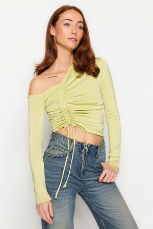 Dilvin 10369 Right Open Shoulder Pleated Sweater