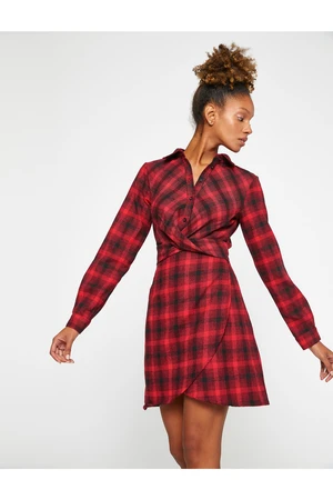 Koton Shirt Dress Long Sleeve Plaid Check Front Buttons