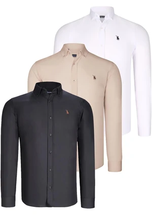 TRIPLE SET G725 DEWBERRY MENS SHIRT-BLACK-WHITE-BEIGE