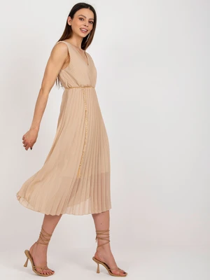 Dark Beige Pleated Midi Dress