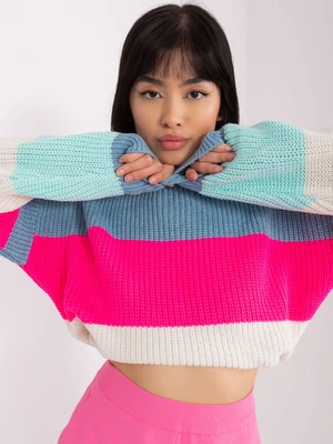 Blue and fluo pink wool oversize sweater