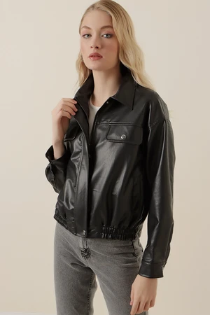 Bigdart 1033 Zippered Faux Leather Jacket - Black