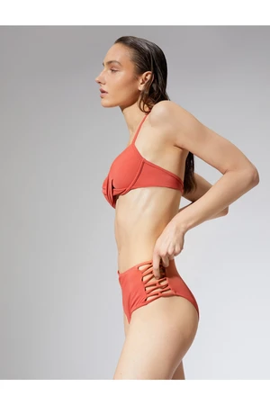 Koton High Waist Bikini Bottoms with Window Detailed Piping