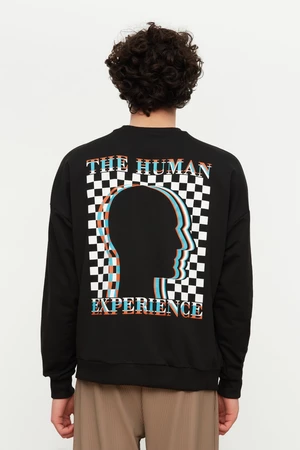 Trendyol Black Oversize/Wide-Fit Crew Neck Long Sleeve Printed Sweatshirt