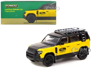 Land Rover Defender 110 "Trophy Edition" Yellow with Black Hood and Top and Roofrack "Global64" Series 1/64 Diecast Model by Tarmac Works